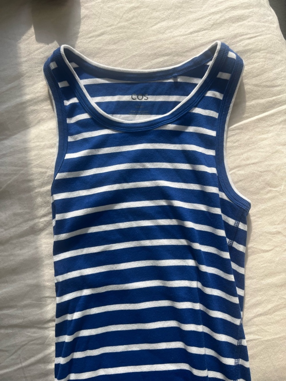 COS Blue and White Striped Sleeveless Top